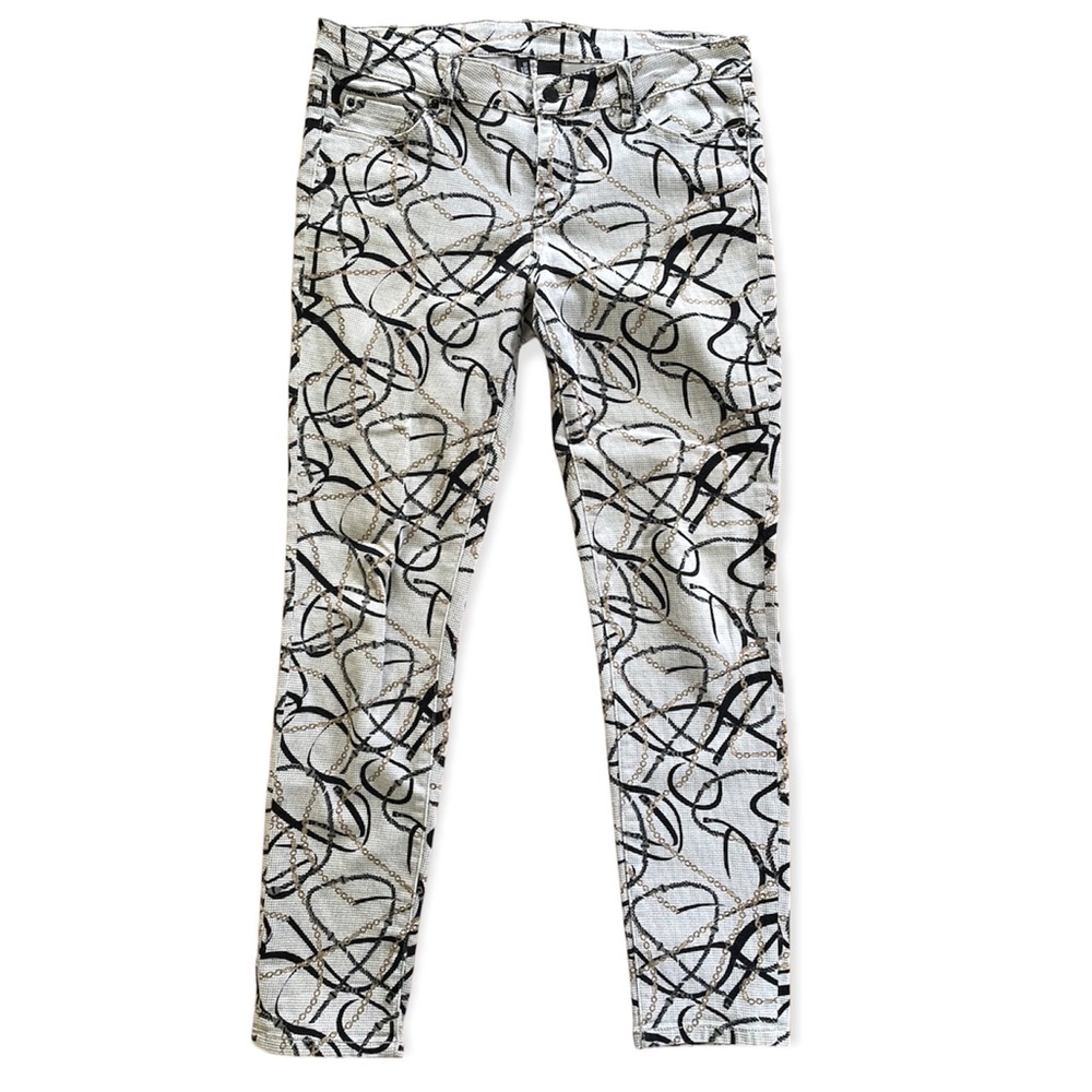 White and Black Printed Skinny Pants - Women